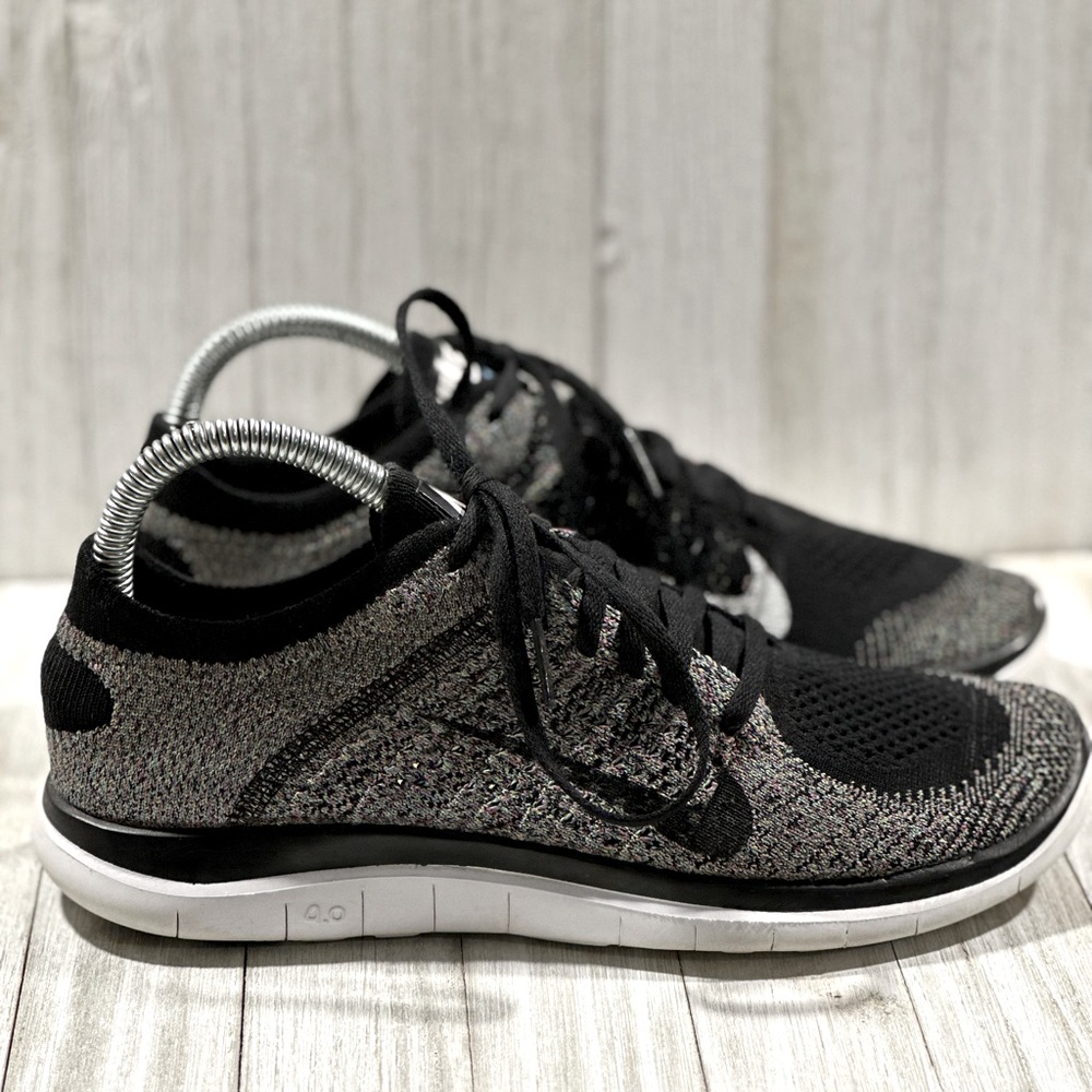 Nike Free 4.0 Flyknit Black Green Women's 631050-003 Running Shoes Size 7.5